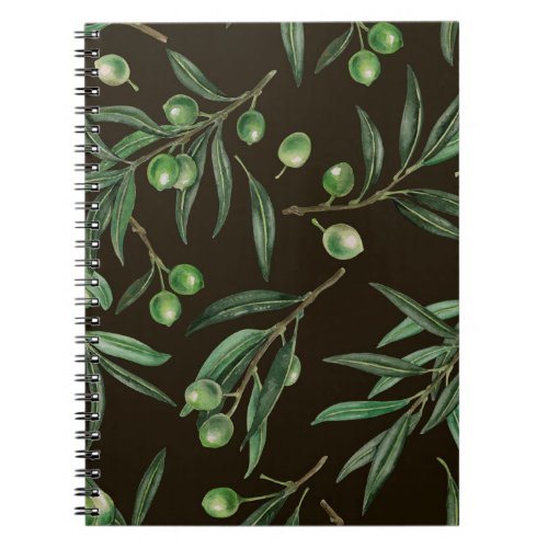 Olive branches watercolor on black notebook