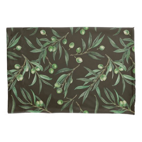 Olive branches watercolor on black pillow case