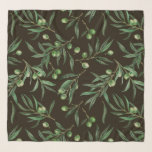 Olive branches watercolor on black scarf<br><div class="desc">Olive branches painted with watercolors,  seamless pattern design</div>