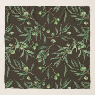 Olive branches watercolor on black scarf