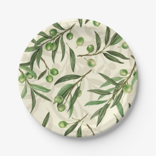 Olive branches watercolor paper plates