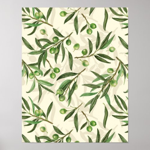 Olive branches watercolor poster