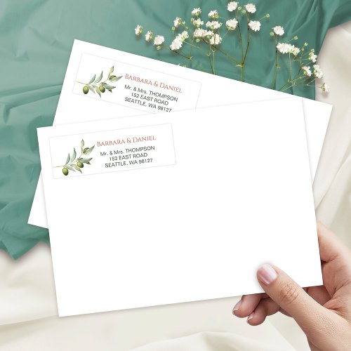 Olive Branches Watercolor Rustic Wedding Address Label