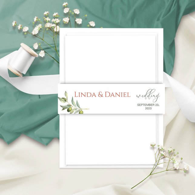Olive Branches Watercolor Rustic Wedding  Invitation Belly Band (Creator Uploaded)