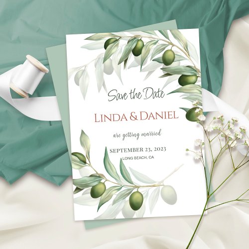 Olive Branches Watercolor Rustic Wedding Save The Date