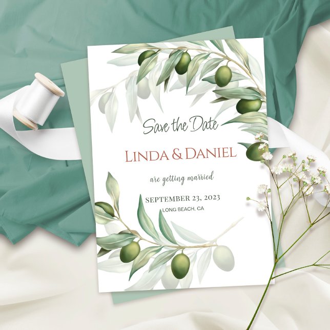 Olive Branches Watercolor Rustic Wedding Save The Date (Creator Uploaded)