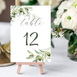 Olive Branches Watercolor Rustic Wedding Table Number