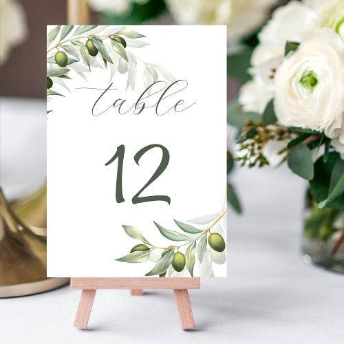 Olive Branches Watercolor Rustic Wedding  Table Number