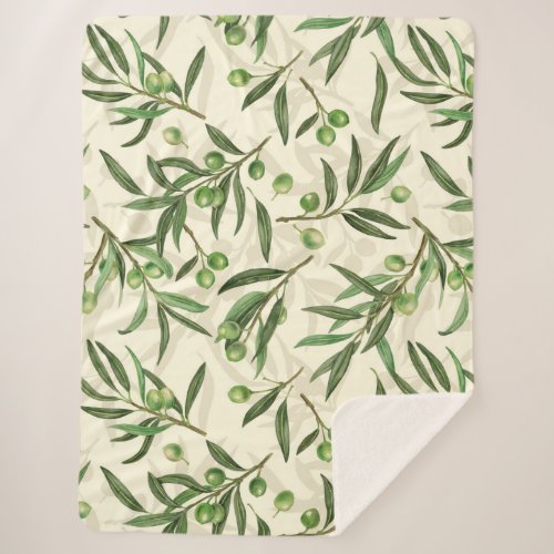 Olive branches watercolor sherpa blanket