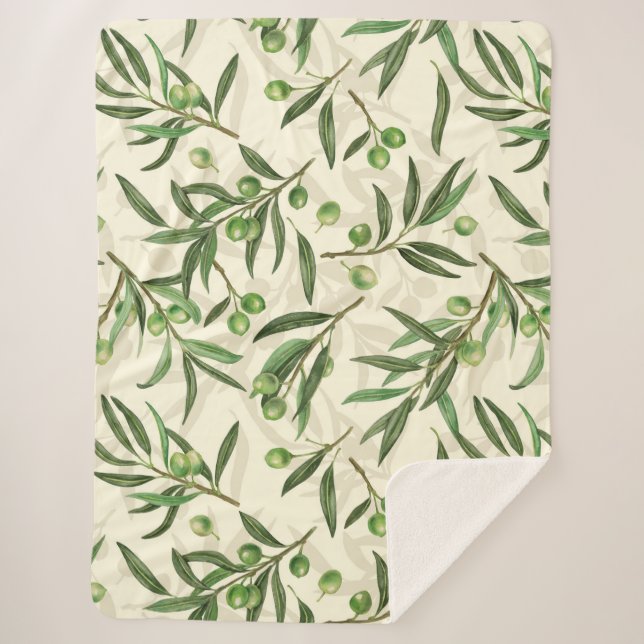Olive branches watercolor sherpa blanket (Front)