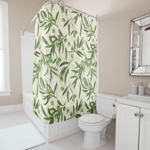 Olive branches watercolor shower curtain