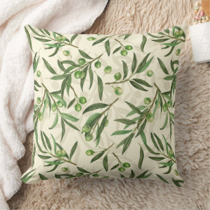 Olive branches watercolor throw pillow