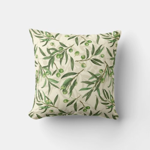 Olive branches watercolor throw pillow