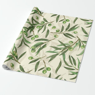 Olive branches watercolor wrapping paper