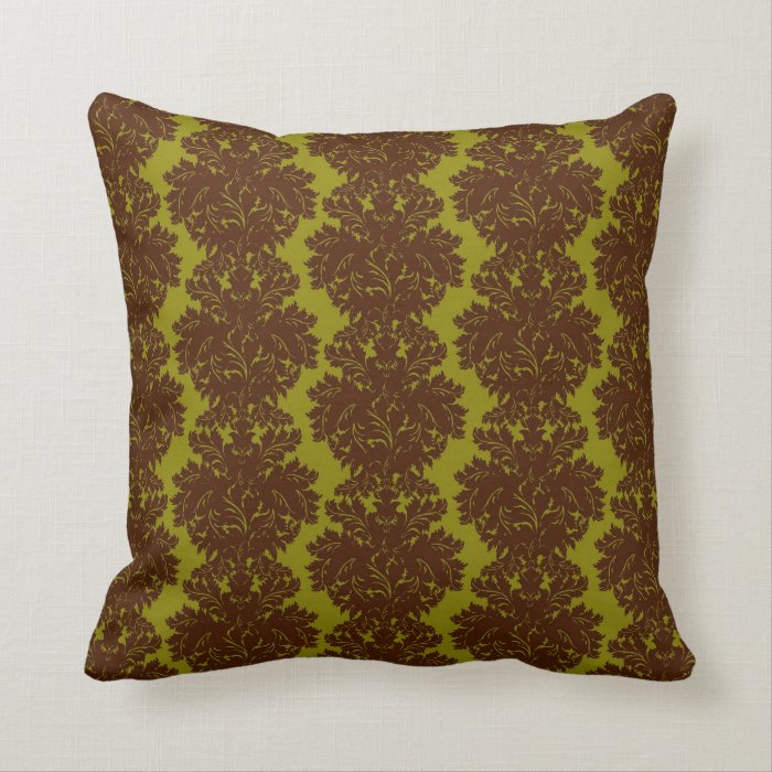 olive brown formal damask pillows