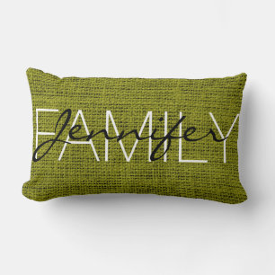 Olive Burlap Rustic Monogram Lumbar Pillow