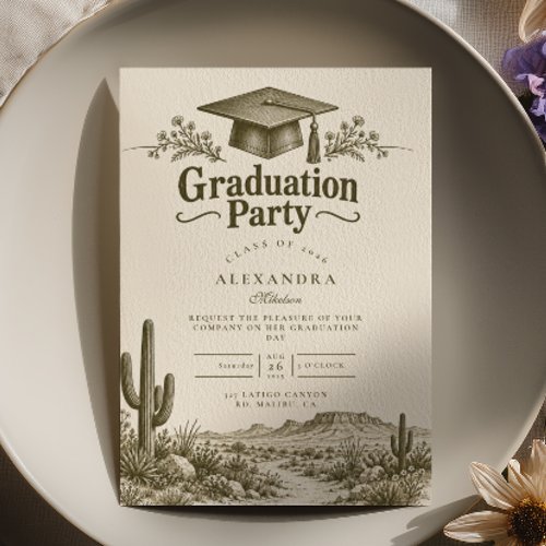 Olive Cactus Western Graduation Invitation