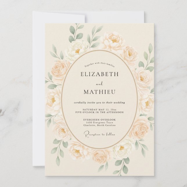 Olive Champagne Petal Wedding Invitation (Front)