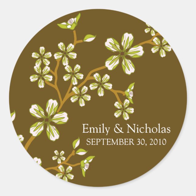 Olive Cherry Blossom/Brown Wedding Invitation Seal (Front)