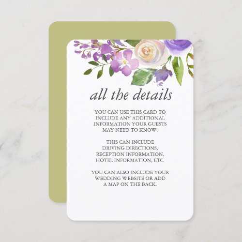 Olive  Chic Lavender Floral Wedding Guest Details Invitation