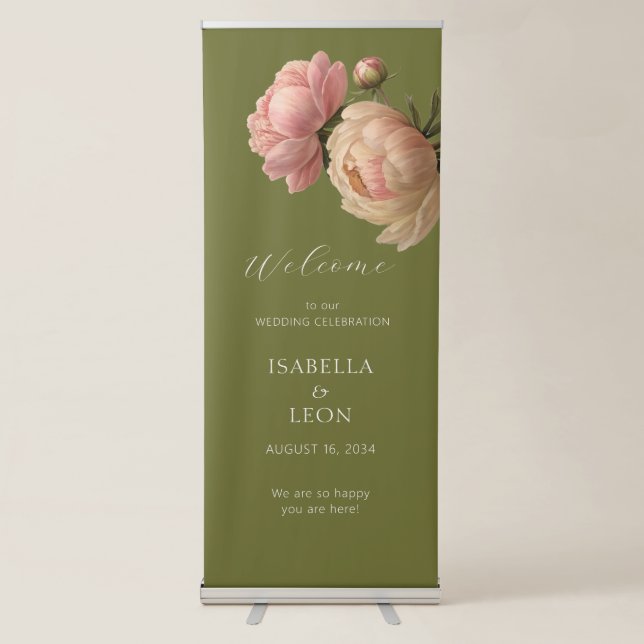 Olive | Chic Rose Wedding Welcome  Retractable Banner (Front)