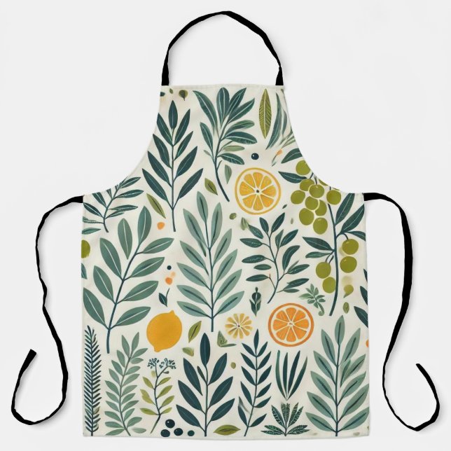 Olive & Citrus Print Apron (Front)