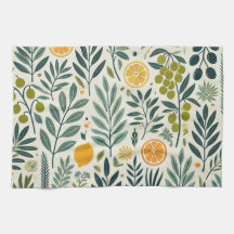 Olive & Citrus Print Tea Towel