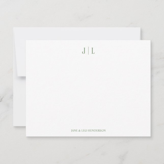 Olive Classic Custom Monogram Couple Wedding Note Card (Front)