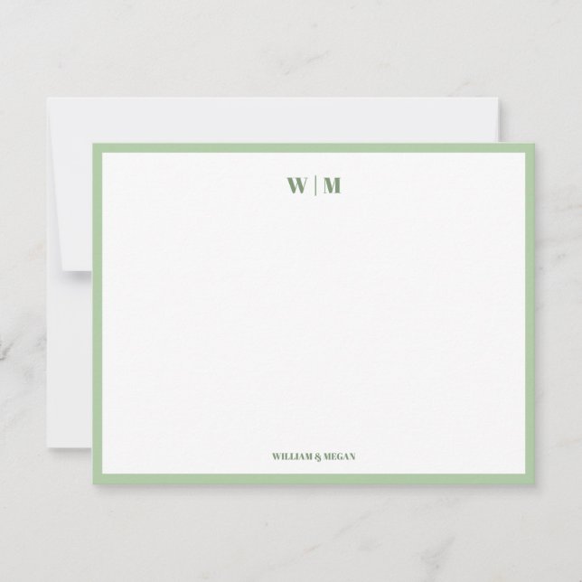 Olive Classic Monogram Custom Couple Wedding  Note Card (Front)