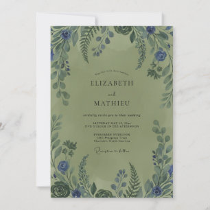 Olive Cobalt Fern Wedding Invitation