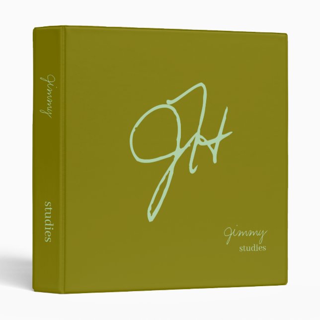 Olive Color Monogram Studies 3 Ring Binder (Front/Spine)