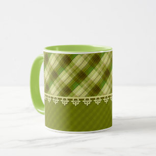 Olive color patchwork, olive plaid, green mug