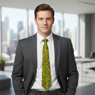 Olive Confetti Brushstroke Red Green Pattern Neck Tie