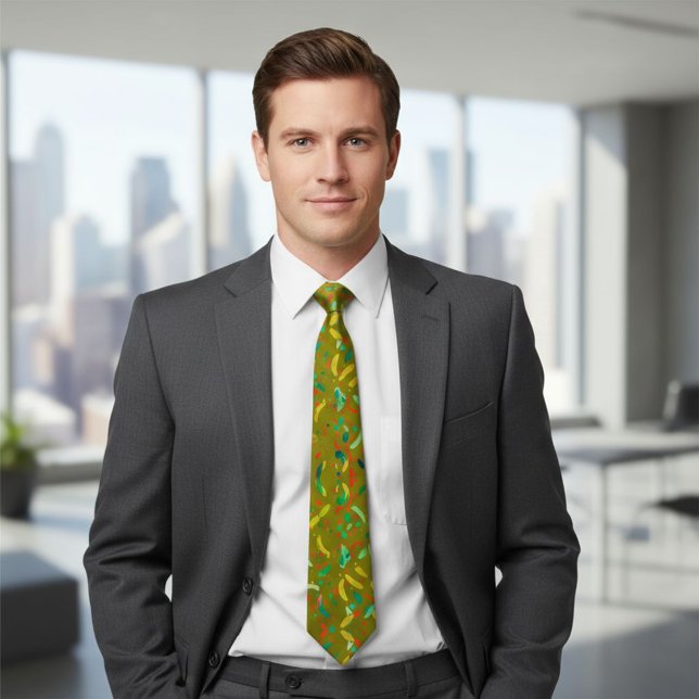 Olive Confetti Brushstroke Red Green Pattern Neck Tie (Creator Uploaded)
