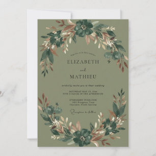 Olive Copper Foliage Eucalyptus Wedding Invitation
