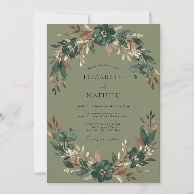 Olive Copper Foliage Eucalyptus Wedding Invitation (Front)