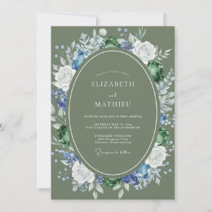 Olive Cornflower Wreath Wedding Invitation