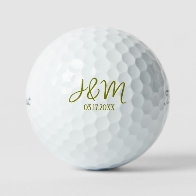 Olive Custom Wedding Favors Couple's Initials Date Golf Balls (Front)
