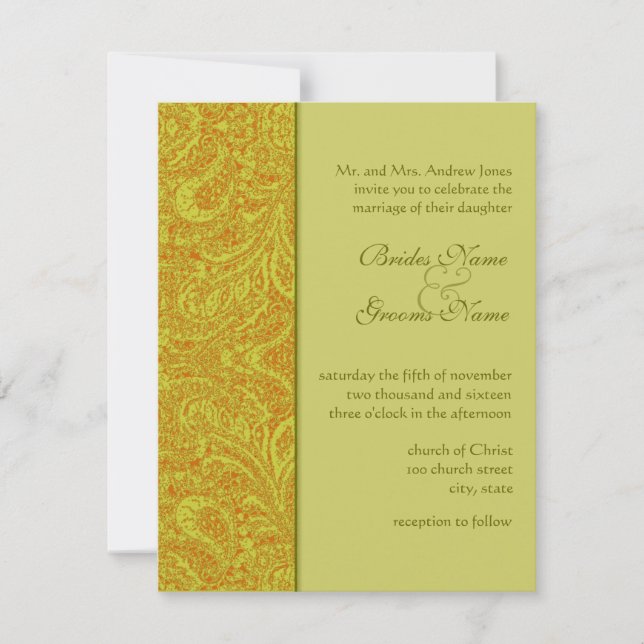 Olive Damask Wedding Invitations Darker Yet (Front)