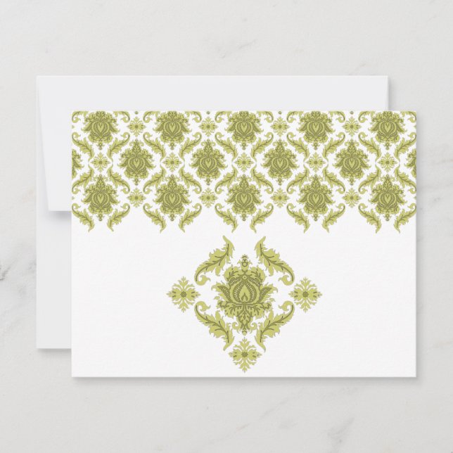 Olive Damask Wedding Response Card RSVP (Front)