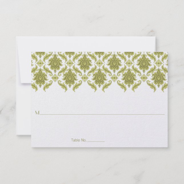 Olive Damask Wedding Table Place Cards (Back)