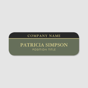 Olive Dark Green Black Modern Professional Name Tag