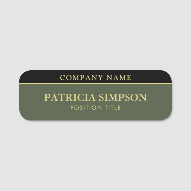 Olive Dark Green Black Modern Professional Name Tag (Front)