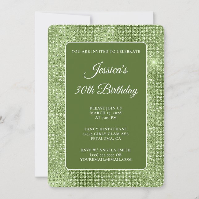 Olive Disco Glitter 30th Birthday Invitation (Front)