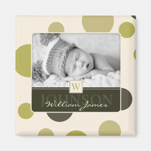 Olive Dot Print Birth Announcement Magnet