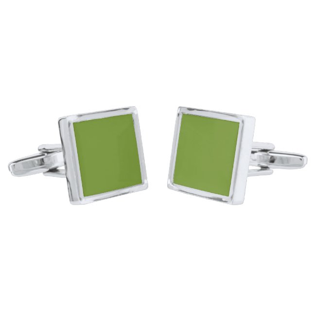 Olive Drab Green 6B8E23 Solid Color Design Cufflinks (Angled)