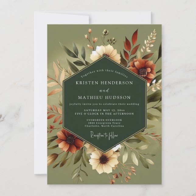 Olive Earthy Autumnal Wedding Invitation (Front)