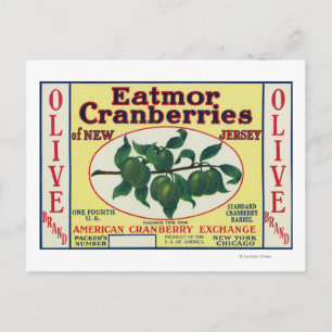 Olive Eatmor Cranberries Brand Label Postcard
