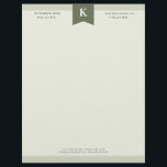 Olive Elegant Bold Monogram Contact Info Letterhead<br><div class="desc">Professional letterhead in shades of olive green with your initial in white against dark olive green. Add contact info,  like phone number,  email address,  and address. Manly and elegant olive green letterhead for him personalized with name,  title,  and contact info.</div>