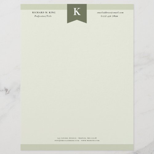 Olive Elegant Bold Monogram Contact Info Letterhead
